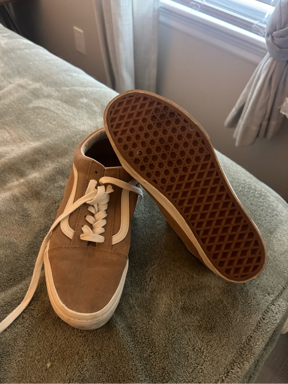 Vans Tan Suede Platform Sneakers with White Stripe - Picture 2 of 3